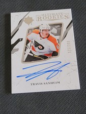 2017-18 UD ULTIMATE COLLECTION TRAVIS SANHEIM #83 #ed 275/299 ROOKIE RC AUTO