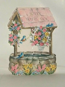 Vtg Hallmark Used Die Cut Embossed Wishing Well Sorry You're Sick Card 15C 18-3 - Picture 1 of 3