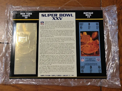 SUPER BOWL XXV 25 NEW YORK GIANTS vs BILLS 22KT GOLD TICKET STAT CARD Cover
