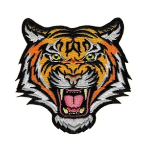 Tiger Head Motif Embroidered Tactical Hook Loop Patch Badge Orange - Picture 1 of 4