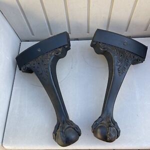 Two Antique Wood Carved Claw Ball Foot Legs For Chair Restoration Salvage