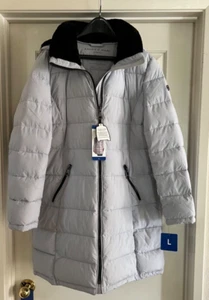 ANDREW MARC WOMENS  PUFFER JACKET W/ DETACHABLE HOOD GRAY SIZE LARGE - Picture 1 of 8