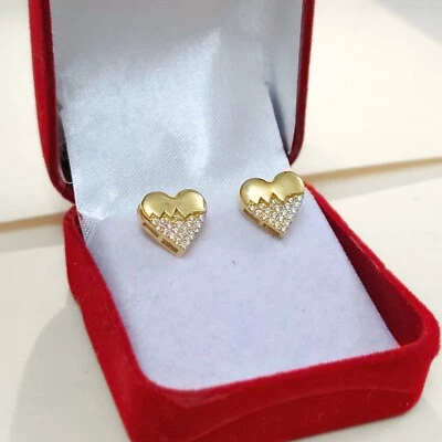 Minimal Heart Stud Earrings 925 Silver 10x10mm Handmade Women's Jewelry - Image 1 of 4