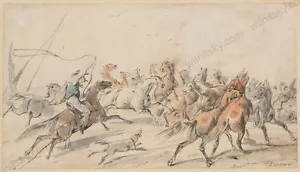 Ludwig Kuebler, "Pferdeherde", Aquarell, 1851 - Bild 1 von 1