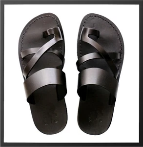 Biblical Jesus Black Sandals For Men Strap Flip Flop US 5-16 - Picture 1 of 4