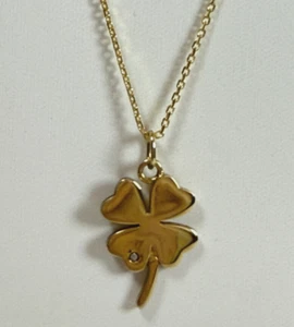 14 kt gold over 925 sterling silver 16" four leaf clover necklace w/ diamond - Picture 1 of 10