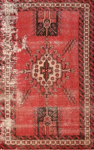 Vintage Hand-made Wool Geometric Nomadic Rug Traditional Tribal Carpet 4x7 - Picture 1 of 21