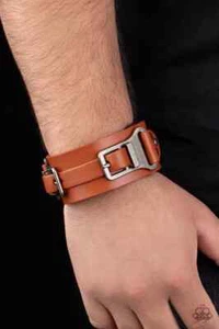 Paparazzi Bracelet- Scout it Out- Brown Leather- Urban Snap Wrap- Men's Line - Picture 1 of 2