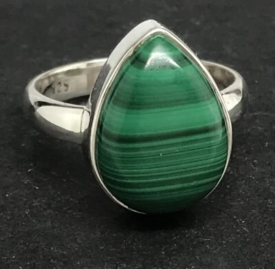Malachite pear ring solid Sterling Silver Size Q, new, actual one shown - Image 1 of 4