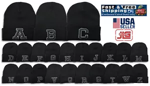ABC Letter Embroidery INITIAL Adjustable Knitted Ski winter Hats Cap - Picture 1 of 24