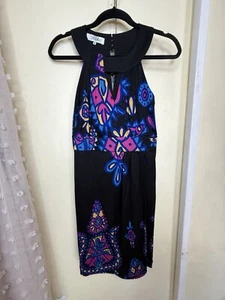 Tibi Dress Size Small Silk Black And Colorful Floral Pattern Sleeveless Keyhole - Picture 1 of 9