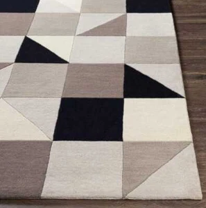 Schwarz und Weiß handgetufter handgefertigter Teppich Flächenteppich 100 % Wolle maßgeschneiderter Teppich - Bild 1 von 6