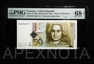 GERMANY 50 DEUTSCHE MARK 1996 P45 PMG 68 SUPERB GEM UNC EPQ PREFIX DN-A - Picture 1 of 2