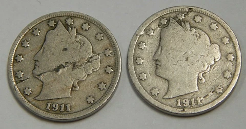 Lot of 2 - Mint Error - Planchet Defects - 1911 Liberty V Nickels Cover