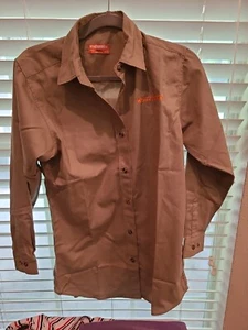 Whataburger embroided womens shirt Small long sleeve Texas Tan Brown Orange - Picture 1 of 3