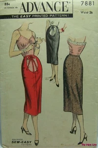 Vintage 50s Advance 7881 Womens 12 W26 Maternity Pencil Slim Scoop Skirt Pattern - Picture 1 of 2