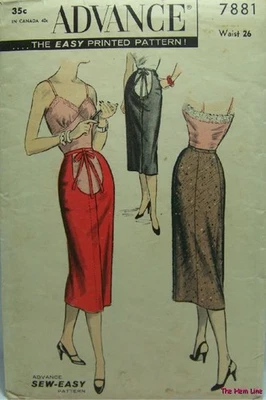 Vintage 50s Advance 7881 Womens 12 W26 Maternity Pencil Slim Scoop Skirt Pattern - Image 1 of 2