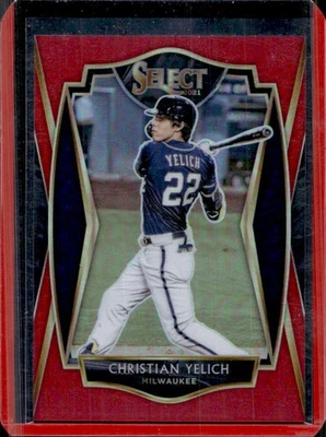 2021 Select Christian Yelich Red Prizm Premier #166/199 Brewers - Image 1 of 2