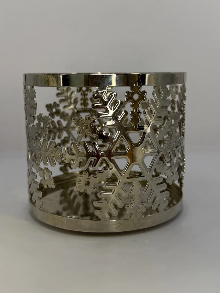 Bath Body Works 3 wick Candle Holder silver Tone Snowflakes Winter Christmas - Image 1 of 4