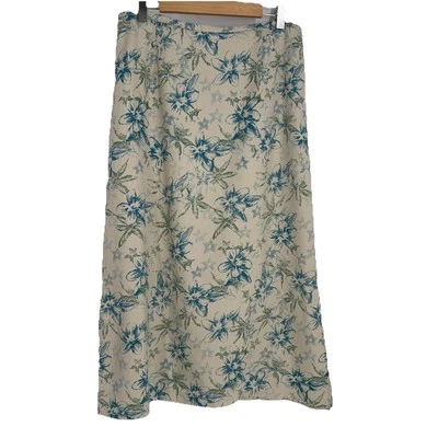 Pendleton Women Silk Maxi Skirt 16 Ivory Floral Side Slits Classic Resort Preppy - Image 1 of 4