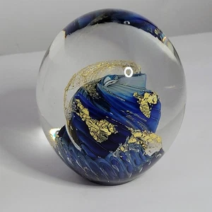 Paperweight Studio Art Glass 1996 blue gold swirl signed - Picture 1 of 5