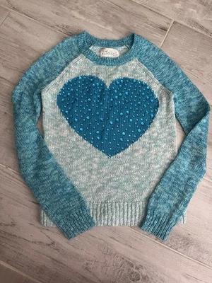 Suéter Marca Justice Talla 12 Azul Corazón Joya Estrás Manga Larga Foto 1 de 4