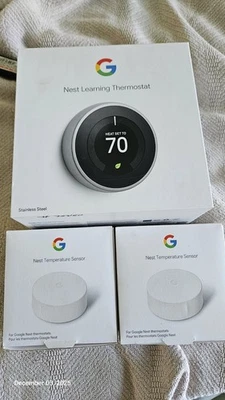 Google Nest Thermostat Learning 3rd Gen Smart Mirror Black with 2 Nest Temp sens - Image 1 of 4