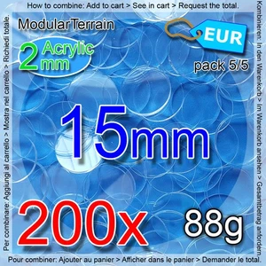 200x 2mm Clear Acrylic 15mm Round Base Warhammer 40k Wargame - Bild 1 von 5
