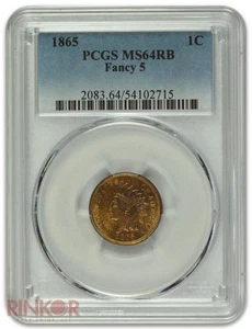 1865 1C Fancy 5 Indian Cent PCGS MS 64 RB - Picture 1 of 3