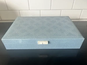 Vtg Mele Jewelry Box Mid Century Modern Blue, Blue Velvet & Lavender Fabric 60’s - Picture 1 of 11