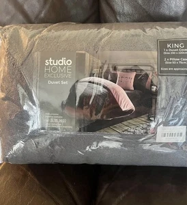 Brand New King Size Teddy Fleece Reversible Duvet Cover Charcoal Grey & Pink - Picture 1 of 1