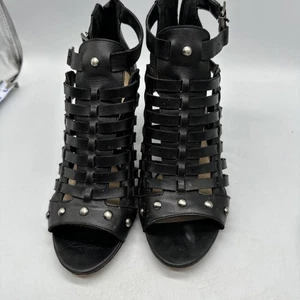 Vince Camuto High Heel Strappy Black Sandal/ Shoes Zip Size 7.5M New Vachetta - Picture 1 of 14