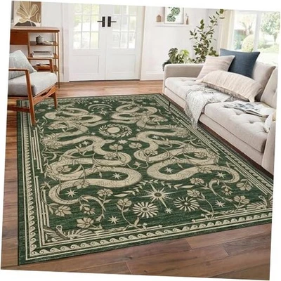 Alfombra Lavable Serpiente 5x7 Alfombra de Área para Sala de Estar Bosque Suave Mancha de Pila Baja  Foto 1 de 4