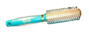 Goody Gelous Grip Round Brush Turquoise Ball Tip Gold Metal Hollow Barrel Used - Picture 1 of 5