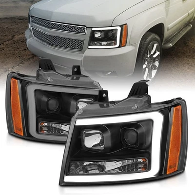 Conjunto de faróis projetor lente transparente para Chevrolet Tahoe 2007-2014 sem LED [preto] - Imagem 1 de 4