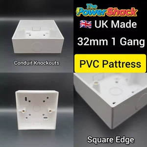 PVC Oberfläche Pattress Box 1 Gang 32 mm Kunststoff Langlebig Single Back Box QUADRATISCHE KANTE - Bild 1 von 10