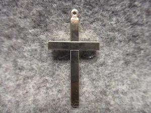 Religious Christian Smooth Silver Tone Solid Metal Latin Cross Pendant 1-3/4" - Picture 1 of 2