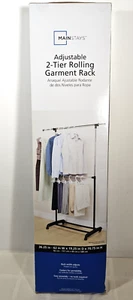 Mainstays Adjustable 2 Tier Rolling Garment Rack 36.25-62W X 70.5H BRAND NEW - Picture 1 of 4