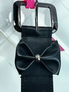 Betsey Johnson Sz M Solid Black Faux Leather Bow Belt Womens RARE NWT NEW!