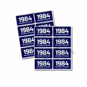 1984 MINI Aufkleber Make Orwell Fiction Again - BLAU 2024 Bulk 16 Aufkleber Blatt - Bild 1 von 4