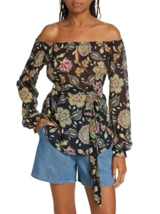 Camicetta Rag & Bone Sierra nera floreale spalle scoperte. Taglia XS. NUOVO! - Foto 1 di 18