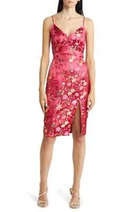 bebe Floral Jacquard Midi Dress 106081 - Bright Rose - Size XS - Picture 1 of 20