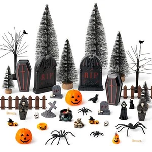 Halloween Village Scene Ornaments Accessories Set of Pumpkins Coffins Tombsto... - Picture 1 of 6