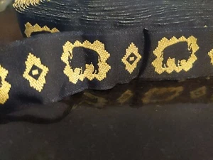 1 Zoll W Marineblau & Gold Büffel Brokat Jacquard Band Vintage Kostüm 10 Yard 16 Zoll - Bild 1 von 5