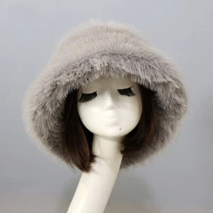 Women's Fuzzy Bucket Hat Winter Fluffy Furry Plush Faux Fur Hats Fisherman Cap - Picture 1 of 66
