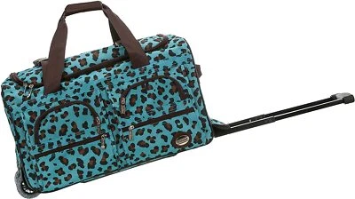 Bolsa de viaje de mano con asa rodante azul ruedas de leopardo bolsa de viaje para mujer Foto 1 de 3