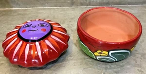 Pottery Terra Cotta Kisadoro Sun Cov Trinket Jewelry Ring Box Mexico Hand Paint - Picture 1 of 6