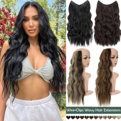 Invisible 100% Real Natural as Human One Piece Wavy Wire Clip in Hair Extensions - Image 1 of 4