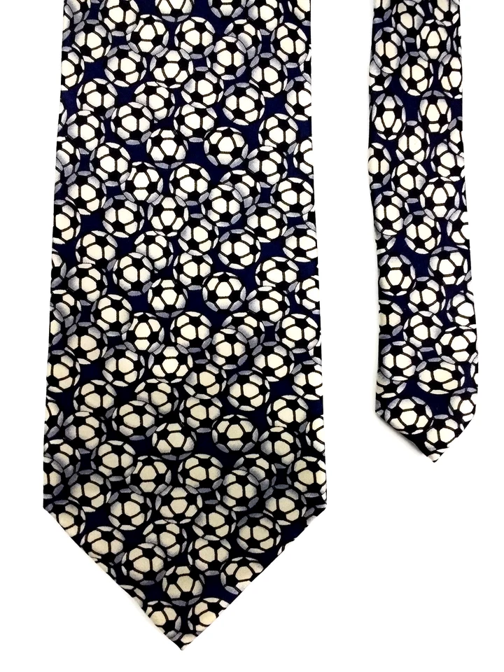 Soccer TIE Museum Artifacts Black & White Football Theme Silk - Image 1 of 4