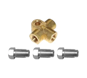 M10 x 1mm Brass T-Piece with Long Bake Nuts for Copper Brake Pipe 3/16" Size - Picture 1 of 3
